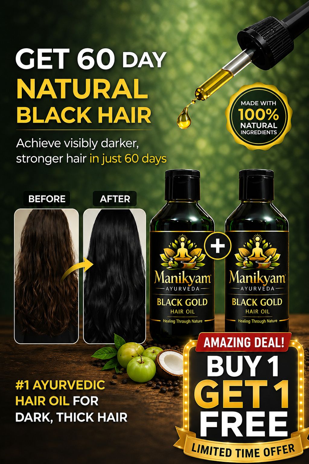 🌿 BUY 1 GET 1 FREE Black Gold Hair Oil  - 100% Working 🌿